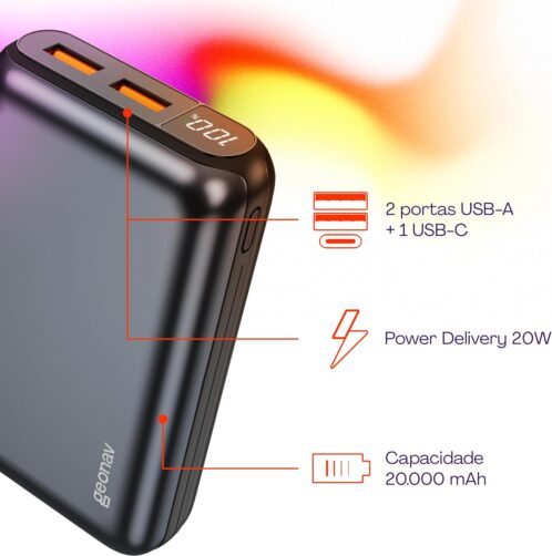 Geonav Power Bank para trekking, Carregador Portátil Universal 20.000mAh