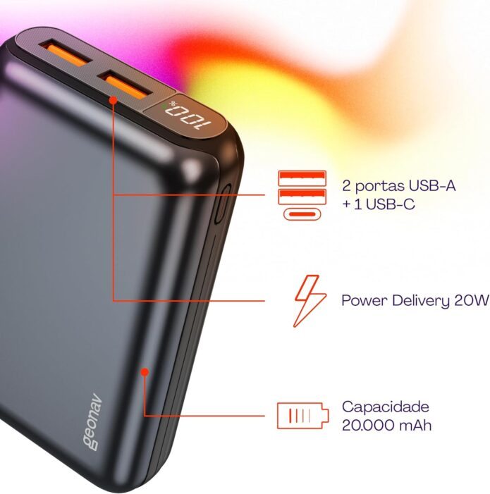 Geonav Power Bank para trekking, Carregador Portátil Universal 20.000mAh